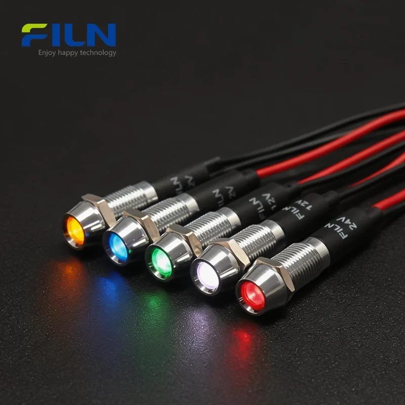 12 Volt Indicator Light 8mm IP67 Waterproof Panel Mount LED FILN