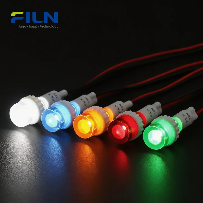 10mm Plastic Pilot Lamp 220V LED High Head Wire Lead Panel Mount FILN