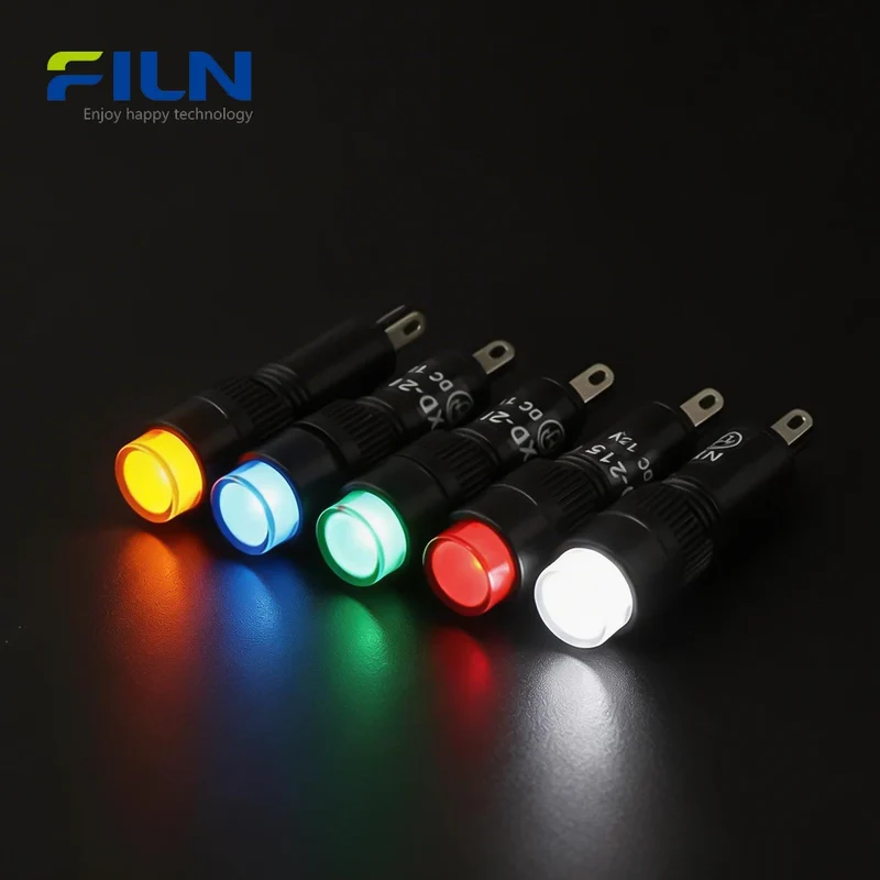 Lights Indicator 8mm 220V 12V 2-Pin Terminal Snap-in Round Top Panel Mount FILN