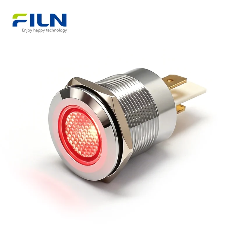 22mm Control Panel Light | 12V-220V Metal Flat Head 2-Pin LED | Industrial Signal Indicator FILN