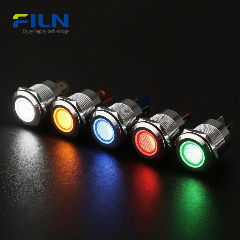 22mm Control Panel Light | 12V-220V Metal Flat Head 2-Pin LED | Industrial Signal Indicator FILN