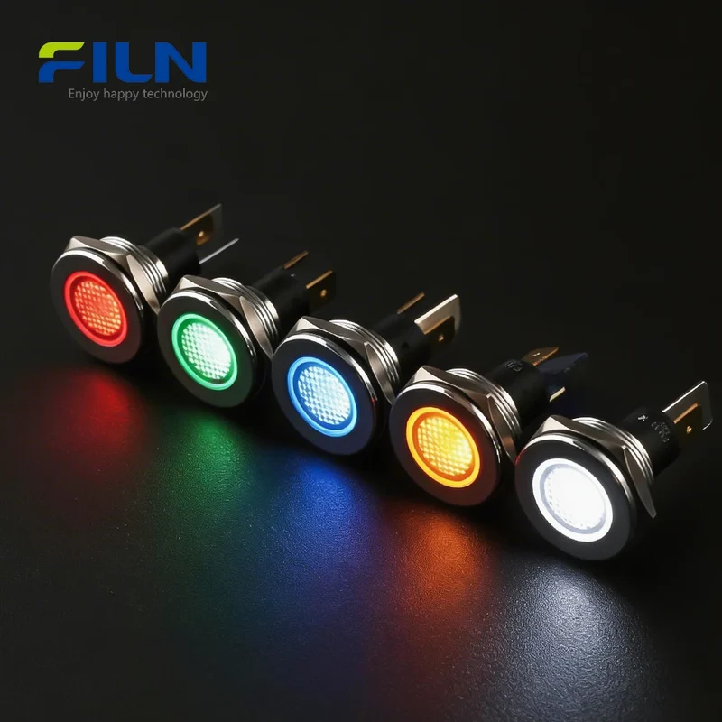 Indicating Lights 22mm Metal Flat Head 2-Pin Terminal 12V 220V FILN