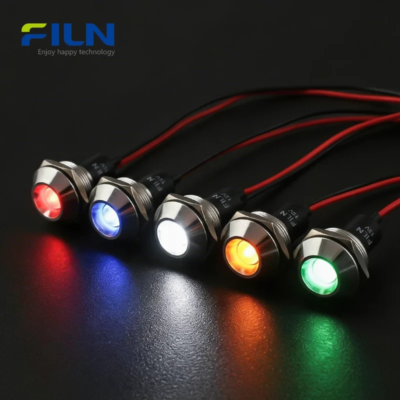 LED Light Panel 12V Indicator 22mm Concave Head Pre-wired Signal Lamp FILN