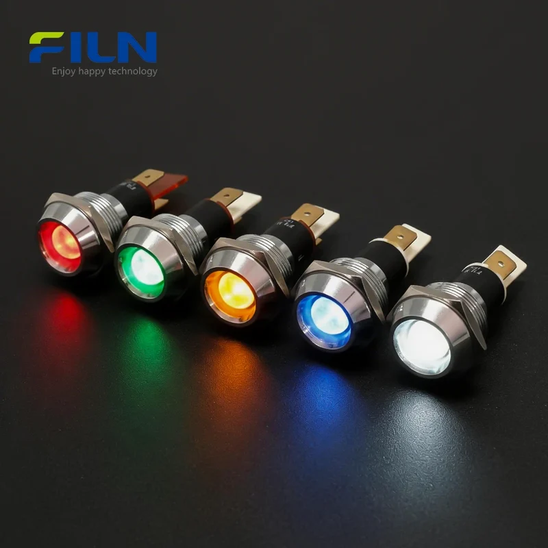 120V Indicator Light 19mm Metal Concave 2-PIN Plug for Industrial Panel FILN