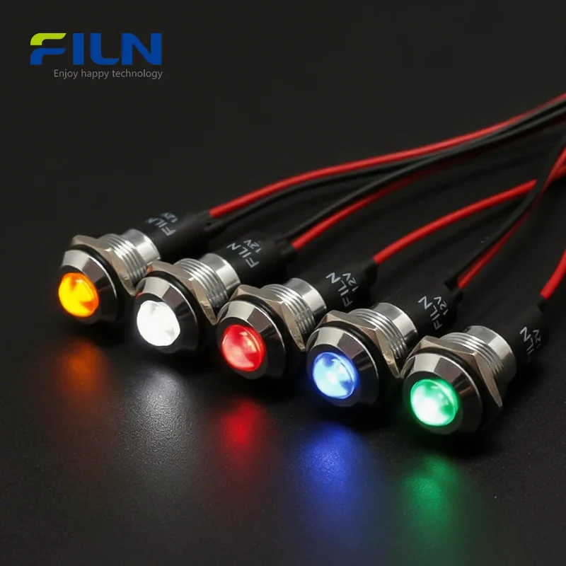 12V LED Panel Indicator Lights 16mm Waterproof Pre-wired for Equipment FILN