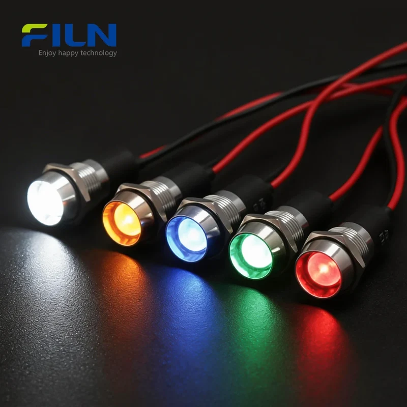 Indicator Light Red Metal 14mm Light 3V-250V IP65 Waterproof LED for Marine & Medical FILN