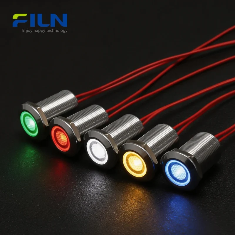LED Indicator Light 220V 12mm IP67 Waterproof Metal Signal Lamp for CNC & Marine FILN