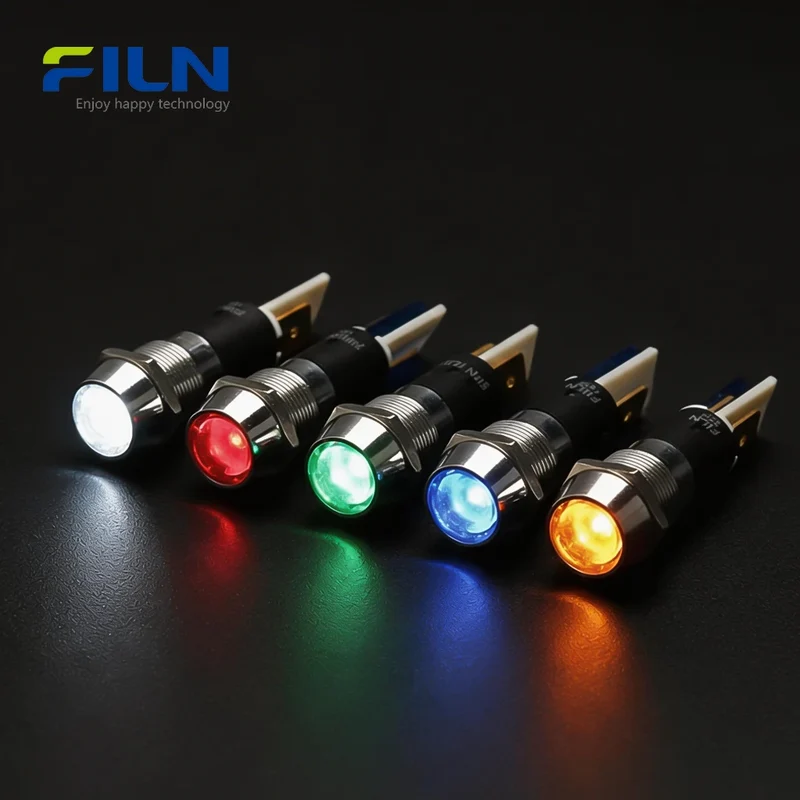 24 Volt DC LED Indicator Light 12mm IP67 Concave Metal Pilot Lamp FILN