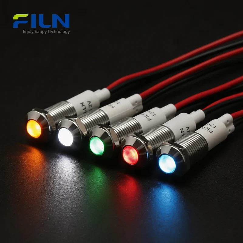 120V Power Indicator Light 10mm Waterproof LED Signal Lamp for Panels FILN